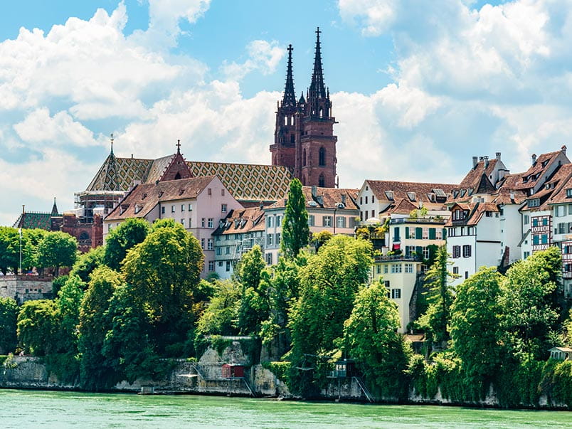 A view towards the church in Basel, Switzerland
